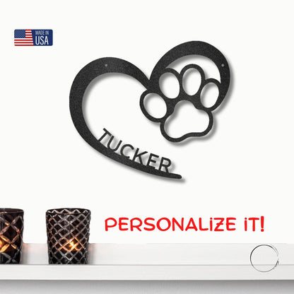 Puppy Love Paw Print Monogram Personalized Metal Art Wall Sign - Mallard Moon Gift Shop
