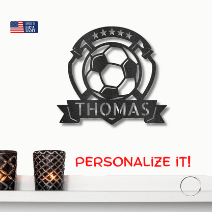 Soccer Plaque Custom Name Steel Wall Sign - Mallard Moon Gift Shop