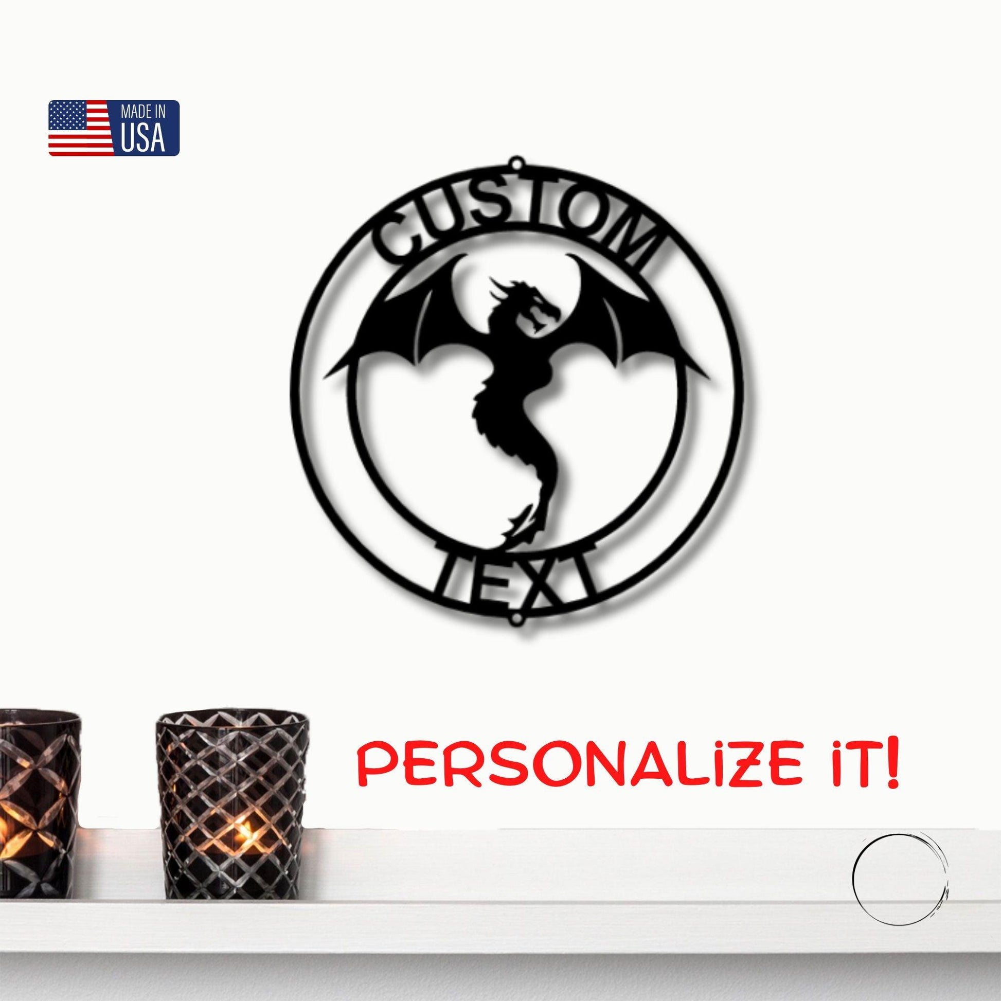 Dragon Ring Monogram Personalized Name Indoor Outdoor Steel Wall Sign Metal Art - Mallard Moon Gift Shop