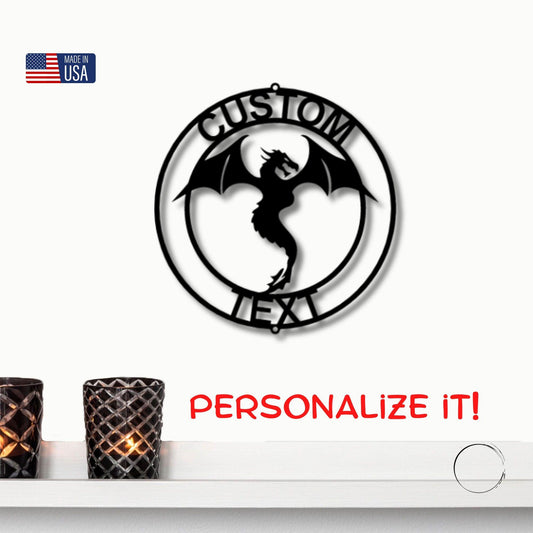 Dragon Ring Monogram Personalized Name Indoor Outdoor Steel Wall Sign Metal Art - Mallard Moon Gift Shop