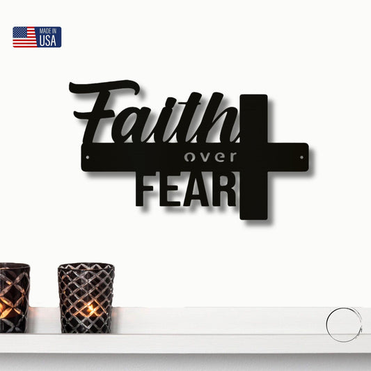 Faith Over Fear Christian Cross Metal Wall Art - Mallard Moon Gift Shop