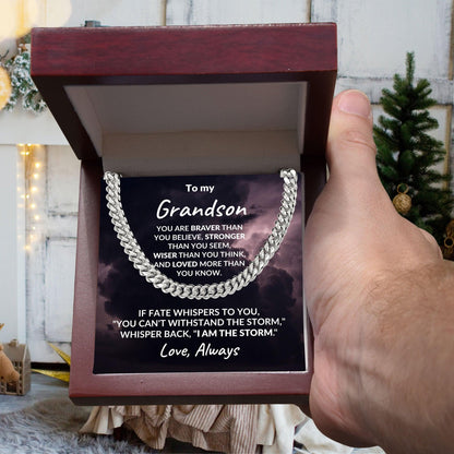To My Grandson - I Am The Storm - Cuban Link Chain Necklace - Mallard Moon Gift Shop