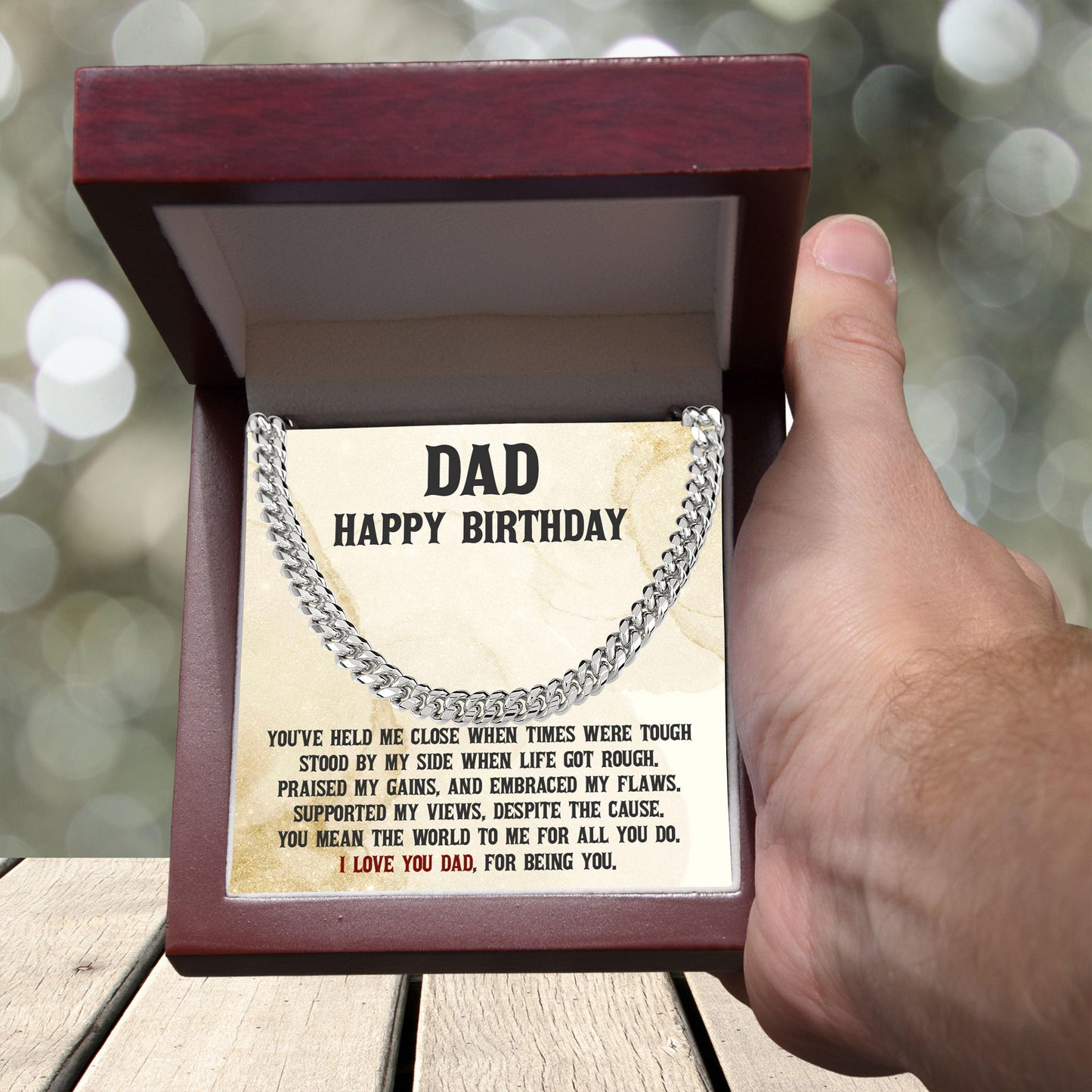 Dad Birthday, Christmas, Father's Day Personalized Cuban Link Chain Necklace - You Mean the World to Me - Mallard Moon Gift Shop