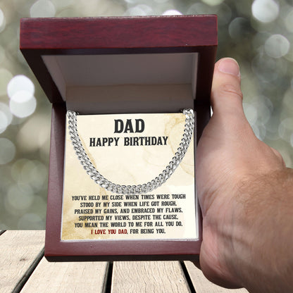 Dad Birthday, Christmas, Father's Day Personalized Cuban Link Chain Necklace - You Mean the World to Me - Mallard Moon Gift Shop