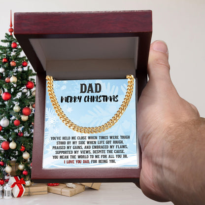 Dad Birthday, Christmas, Father's Day Personalized Cuban Link Chain Necklace - You Mean the World to Me - Mallard Moon Gift Shop