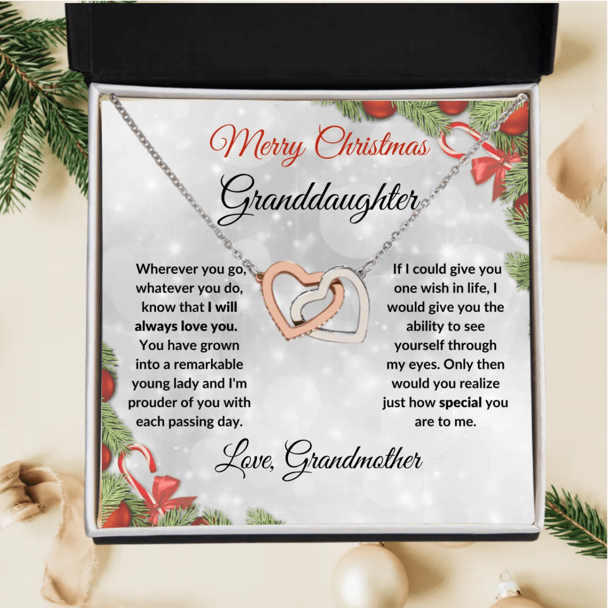 Christmas Gift for Granddaughter Interlocking Hearts Pendant Necklace - Mallard Moon Gift Shop