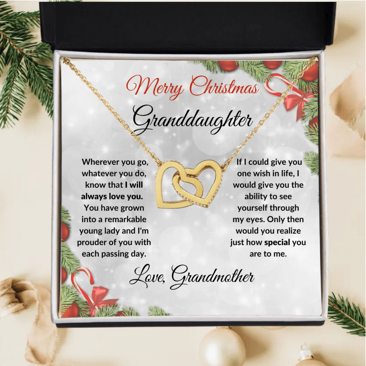 Christmas Gift for Granddaughter Interlocking Hearts Pendant Necklace - Mallard Moon Gift Shop