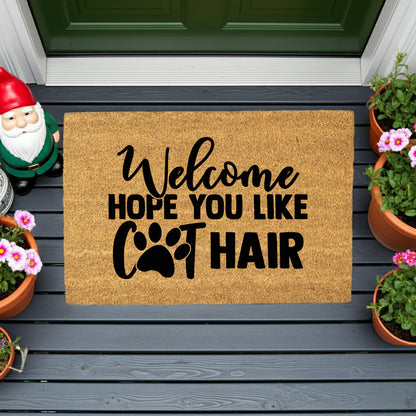 Funny Cat Lover Doormat – “Welcome Hope You Like Cat Hair” | Coir Welcome Mat with Paw Print | Gift for Cat Owners, Pet Homes & Crazy Cat Moms - Mallard Moon