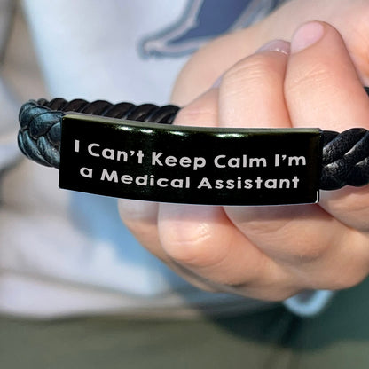 Medical Assistant Bracelet – “I Can’t Keep Calm I’m a Medical Assistant” Engraved Stainless Steel Plate – Braided PU Leather Wristband Gift for Healthcare Workers, Nurses & Hospital Staff - Mallard Moon Gift Shop
