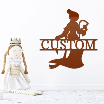Princess Silhouette Monogram Metal Art Steel Wall Sign - Mallard Moon Gift Shop