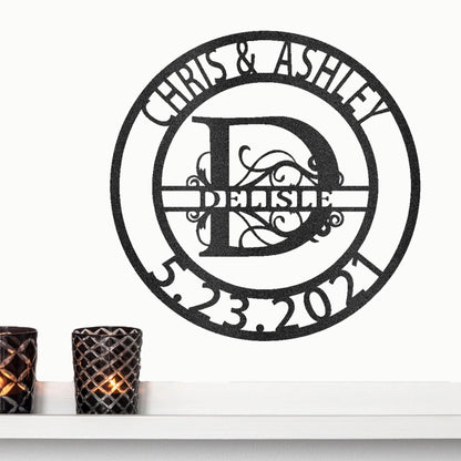 Personalized Elaborate Split Letter Name Initial Indoor Outdoor Steel Wall Sign Metal Art - Mallard Moon Gift Shop