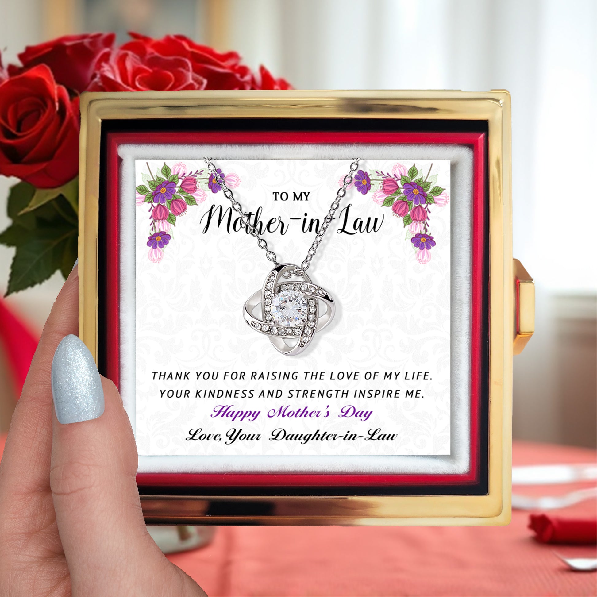 To My Mother-in-Law - Happy Mother's Day - Love Knot Necklace with Rose Gift Box - Mallard Moon Gift Shop