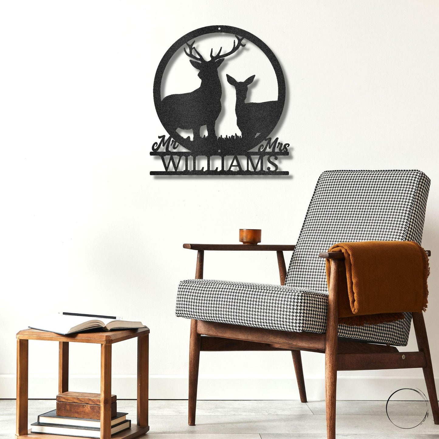 Deer Stag and Doe Mr and Mrs Custom Name Metal Art Wall Sign - Mallard Moon Gift Shop