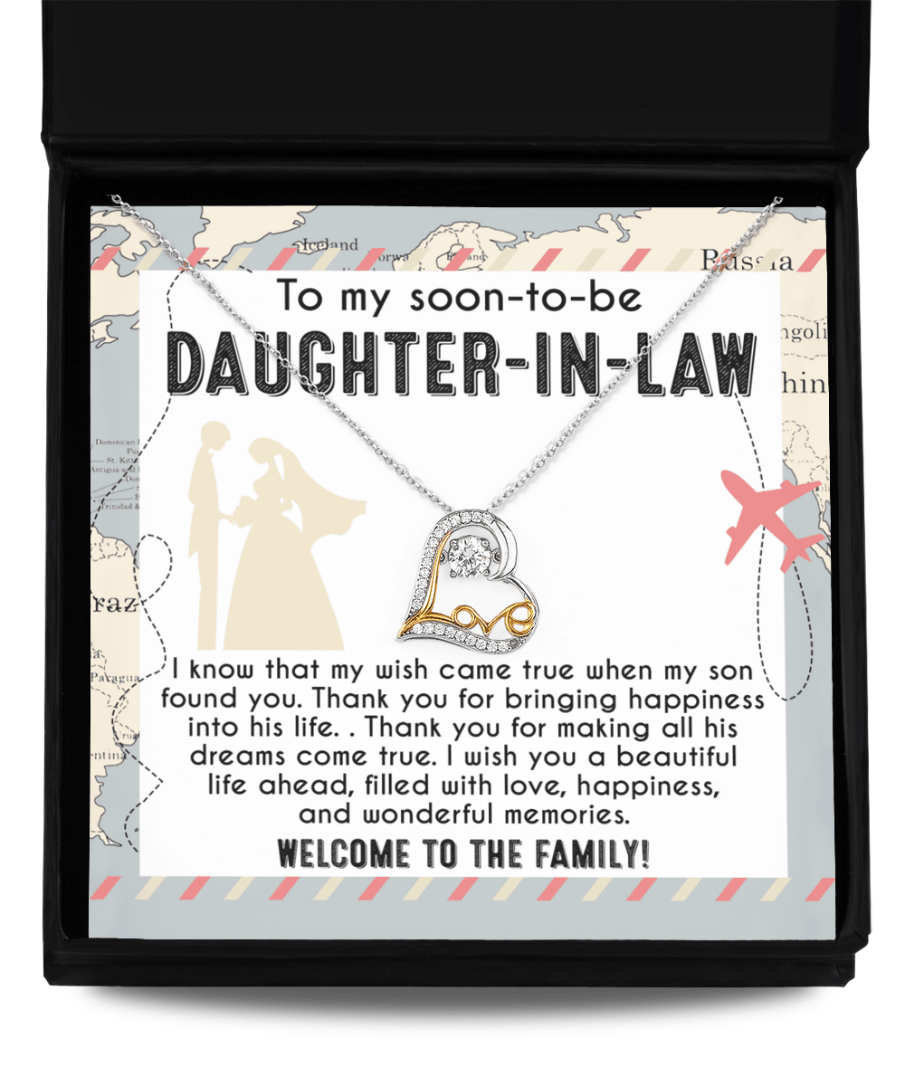 To My Soon-to-be Daughter-in-law Welcome to the Family Wedding Gift Love Dancing Heart Pendant Necklace - Mallard Moon Gift Shop