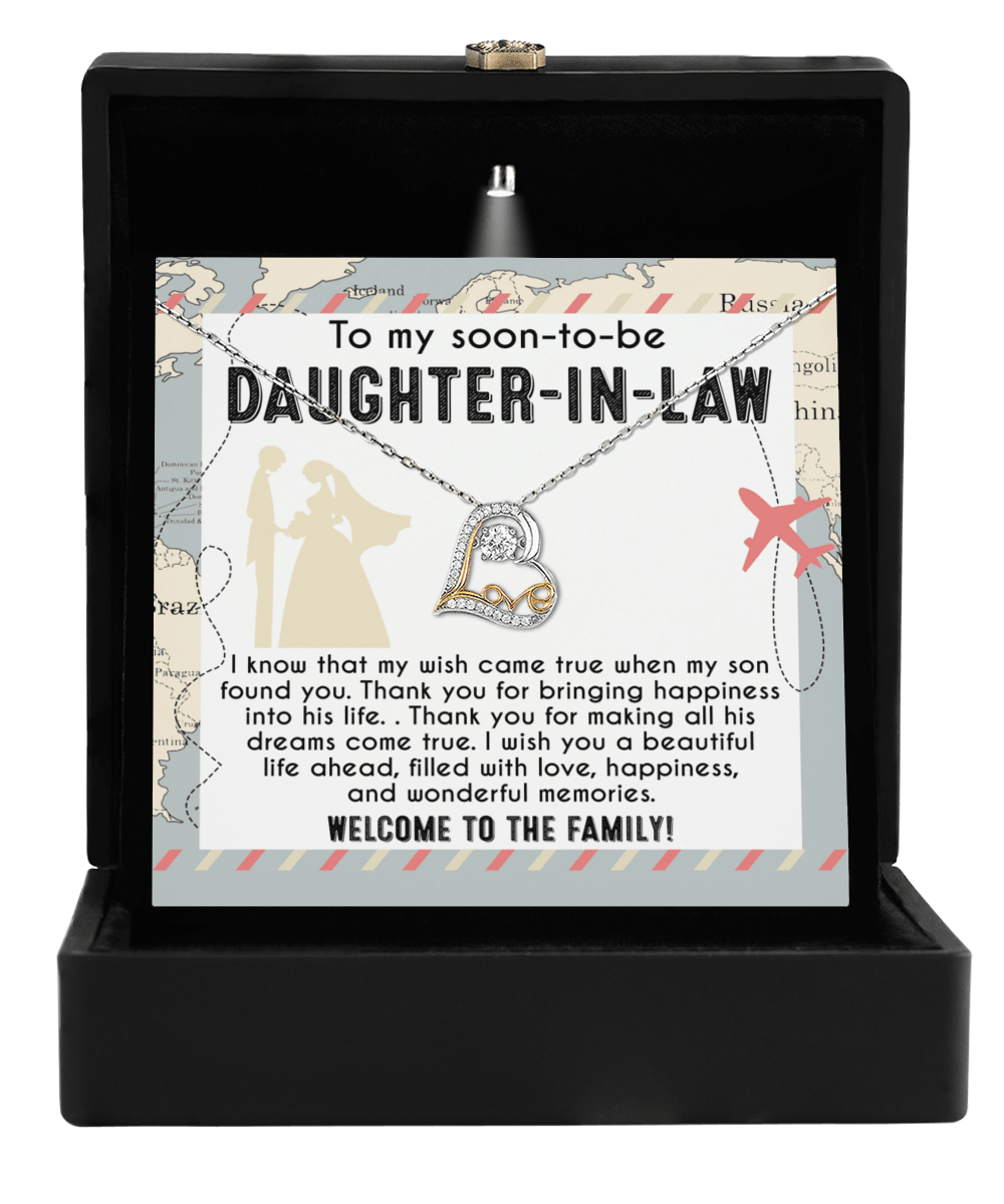 To My Soon-to-be Daughter-in-law Welcome to the Family Wedding Gift Love Dancing Heart Pendant Necklace - Mallard Moon Gift Shop