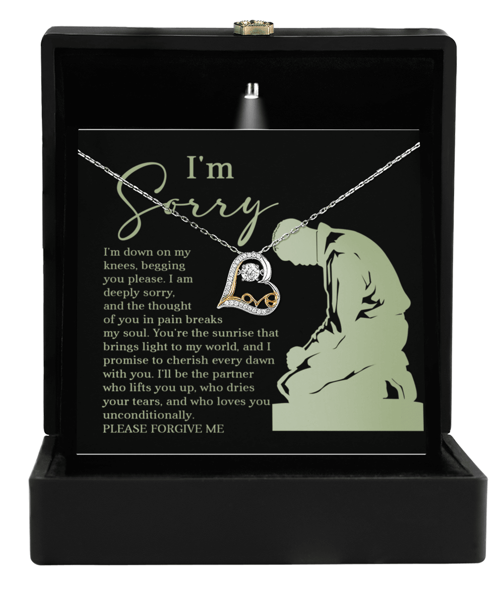 Apology Gift for Girlfriend, Wife, Soulmate - Sorry, On My Knees - Love Dancing Heart Pendant Necklace - Mallard Moon Gift Shop