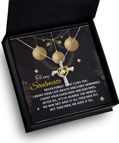 Soulmate, Wife, Girlfriend Romantic Gift - Have It All - Dancing Cross Pendant Necklace - Mallard Moon Gift Shop