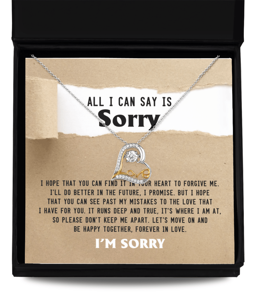 Apology Gift for Girlfriend, Wife, Soulmate - Sorry, Don't Keep Me Apart - Love Dancing Heart Pendant Necklace - Mallard Moon Gift Shop