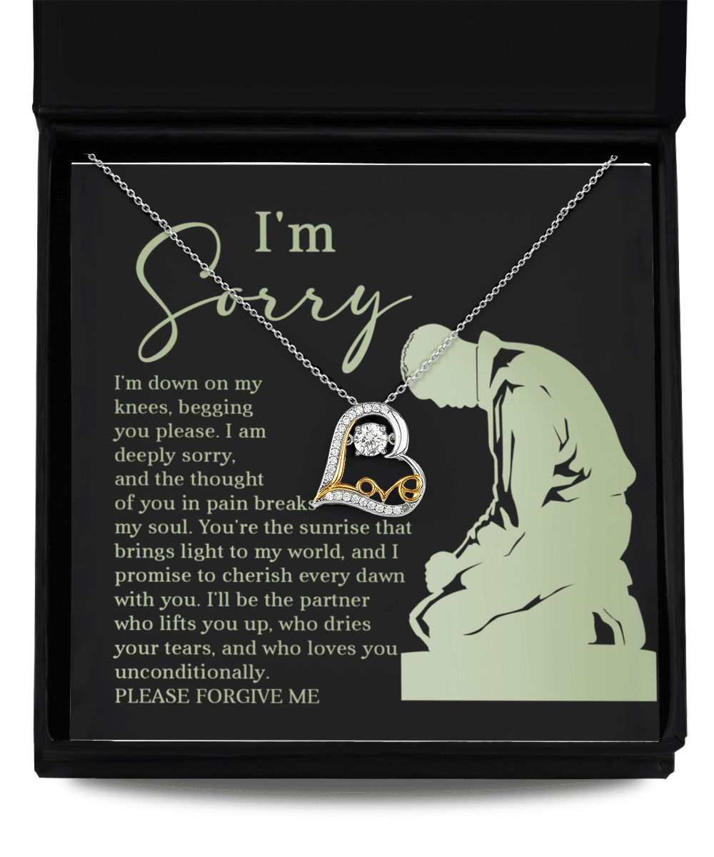 Apology Gift for Girlfriend, Wife, Soulmate - Sorry, On My Knees - Love Dancing Heart Pendant Necklace - Mallard Moon Gift Shop