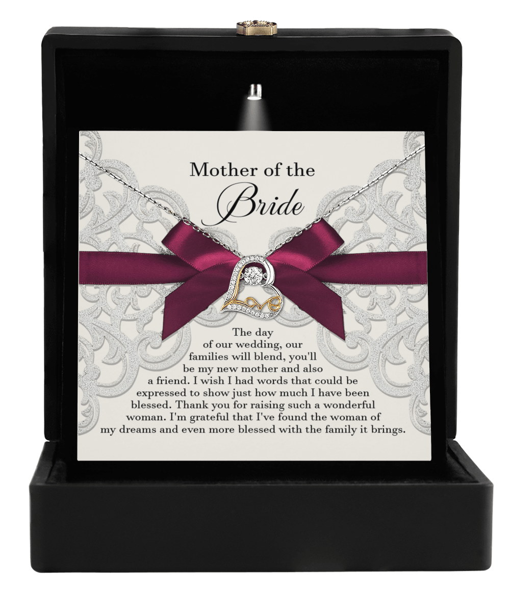 Mother of the Bride Wedding Day Gift Our Families Will Blend Love Dancing Heart Pendant Necklace - Mallard Moon Gift Shop