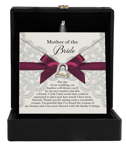 Mother of the Bride Wedding Day Gift Our Families Will Blend Love Dancing Heart Pendant Necklace - Mallard Moon Gift Shop