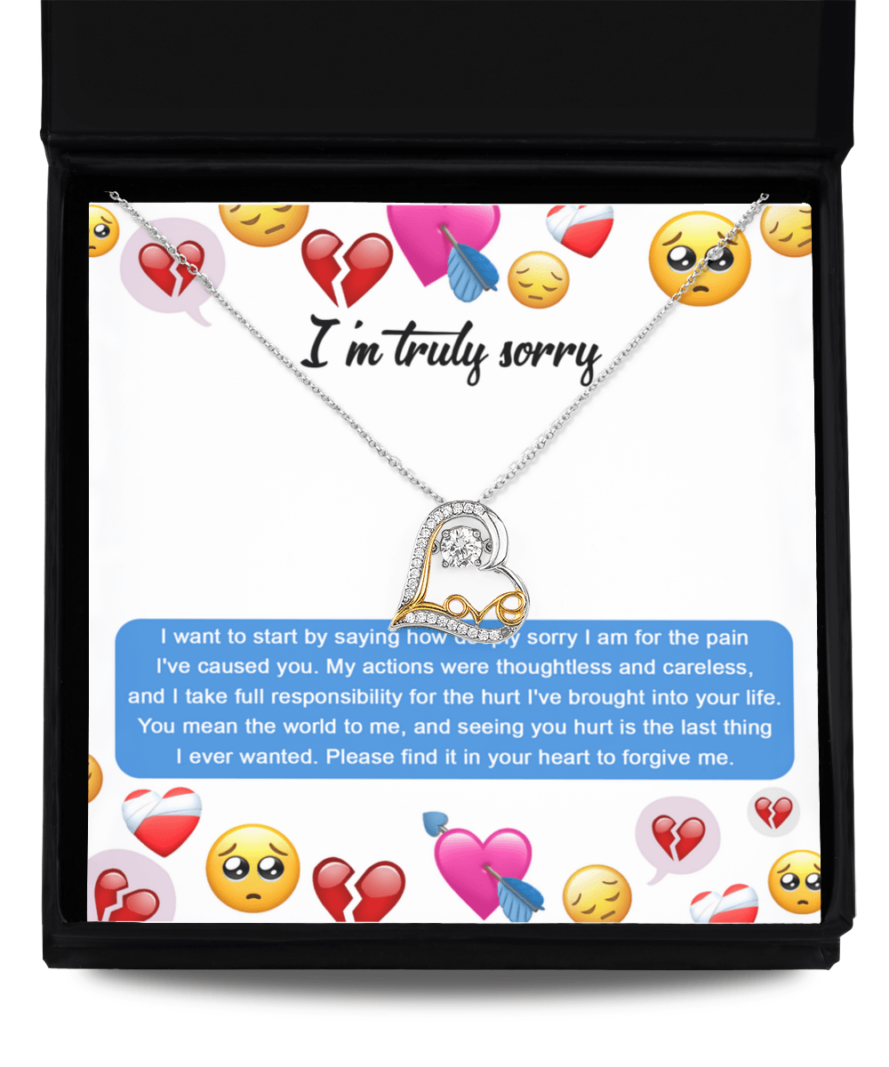 Apology Gift for Girlfriend, Wife, Soulmate - Sorry, How Deeply Sorry - Love Dancing Heart Pendant Necklace - Mallard Moon Gift Shop