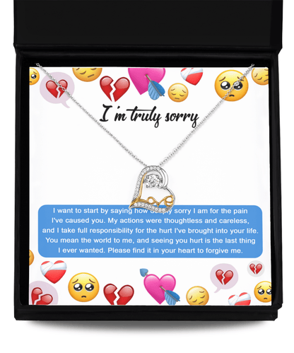 Apology Gift for Girlfriend, Wife, Soulmate - Sorry, How Deeply Sorry - Love Dancing Heart Pendant Necklace - Mallard Moon Gift Shop