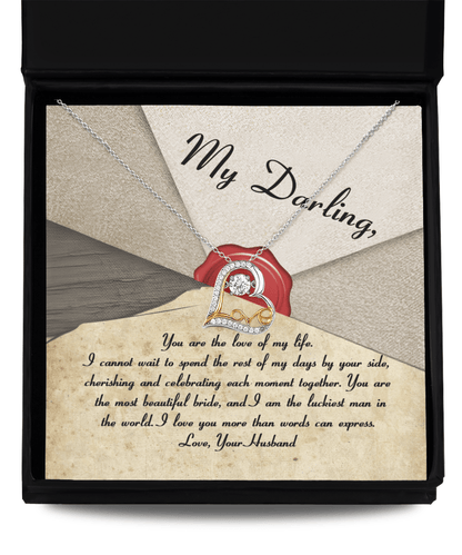 My Darling Bride Love of My Life Love Dancing Heart Pendant Necklace - Mallard Moon Gift Shop