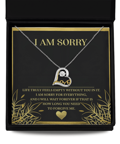 Apology Gift for Girlfriend, Wife, Soulmate - Sorry, Without You - Love Dancing Heart Pendant Necklace - Mallard Moon Gift Shop