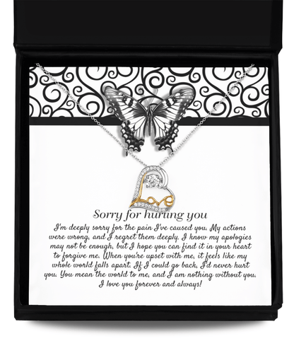 Apology Gift - Sorry for Hurting You - I am Nothing Without You - Love Dancing Heart Pendant Necklace - Mallard Moon Gift Shop
