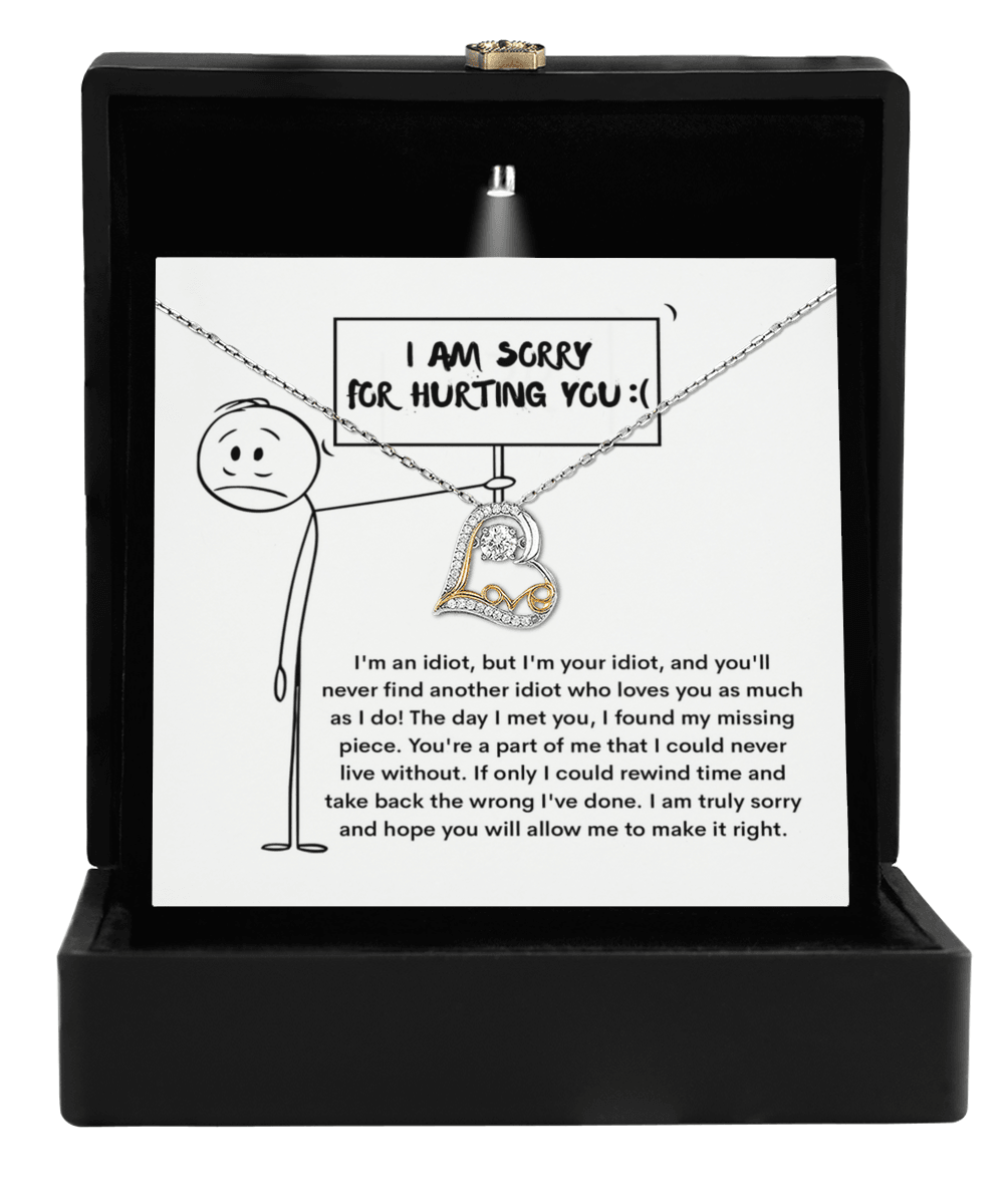 Apology Gift for Girlfriend, Wife, Soulmate - Sorry, Missing Piece - Love Dancing Heart Pendant Necklace - Mallard Moon Gift Shop