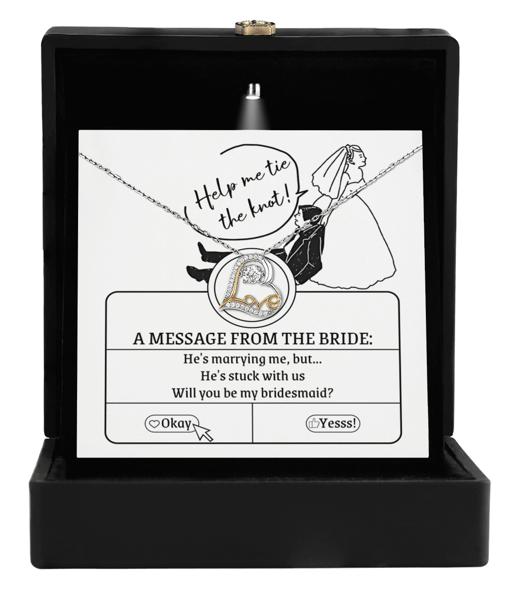 Bridesmaid Proposal Wedding Invite Will You Be My Bridesmaid Love Dancing Heart Pendant Necklace - Mallard Moon Gift Shop