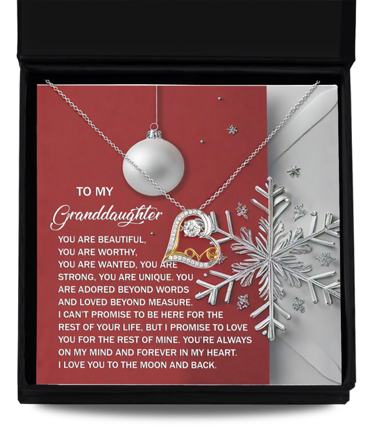 Gift for Granddaughter - Moon And Back - Love Dancing Heart Pendant Necklace - Mallard Moon Gift Shop