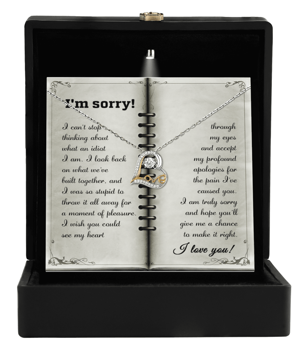 Apology Gift for Girlfriend, Wife, Soulmate - Sorry, What An Idiot - Love Dancing Heart Pendant Necklace - Mallard Moon Gift Shop