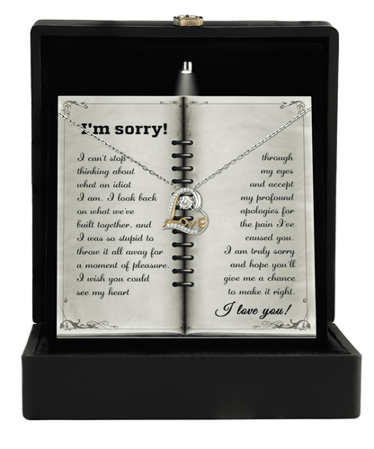 Apology Gift for Girlfriend, Wife, Soulmate - Sorry, What An Idiot - Love Dancing Heart Pendant Necklace - Mallard Moon Gift Shop