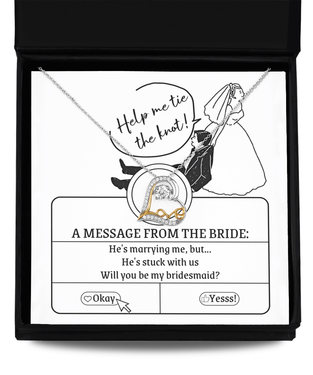 Bridesmaid Proposal Wedding Invite Will You Be My Bridesmaid Love Dancing Heart Pendant Necklace - Mallard Moon Gift Shop