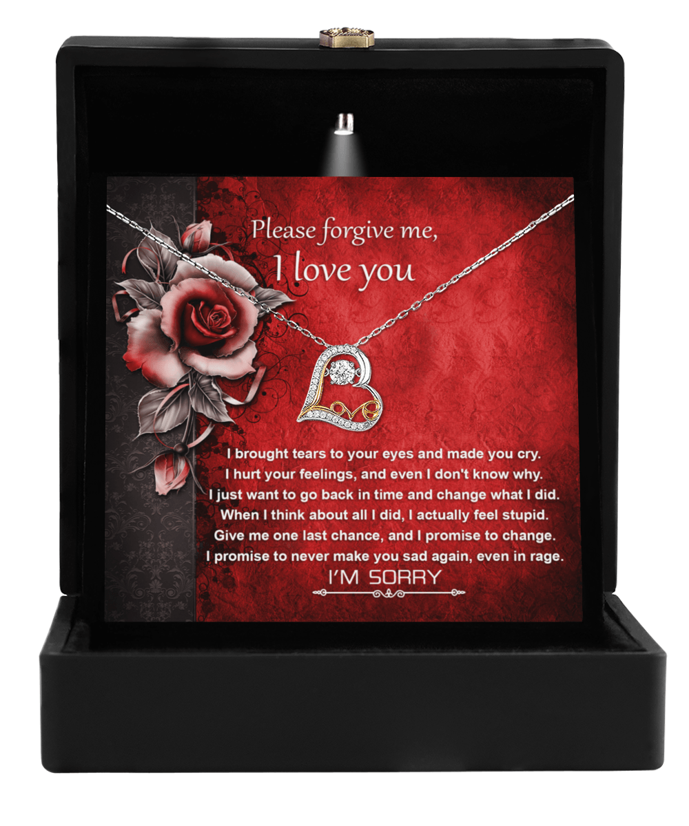 Apology Gift for Girlfriend, Wife, Soulmate - Sorry, One Last Chance - Love Dancing Heart Pendant Necklace - Mallard Moon Gift Shop