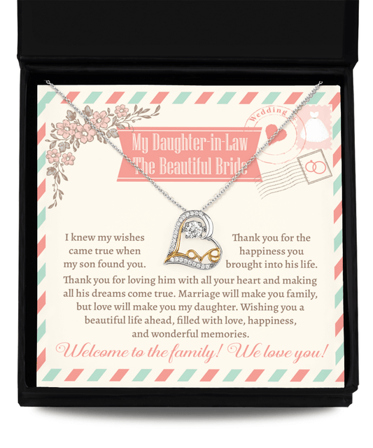 Daughter-In-Law Wedding Day Gift Welcome to the Family Love Heart Pendant Necklace - Mallard Moon Gift Shop