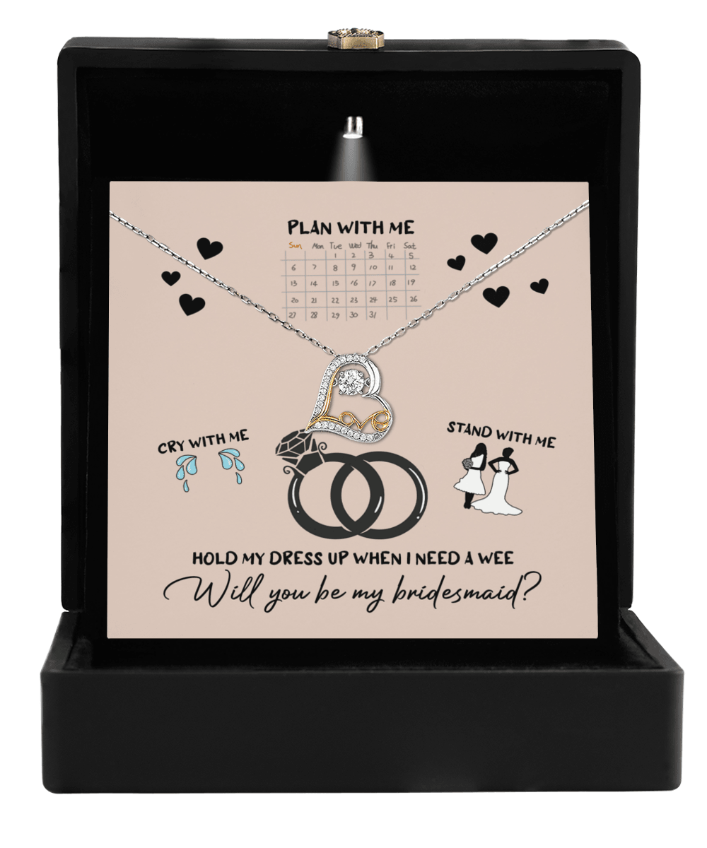 Bridesmaid Proposal Wedding Invite Will You Be My Main Witch Love Dancing Heart Pendant Necklace - Mallard Moon Gift Shop