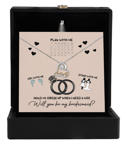 Bridesmaid Proposal Wedding Invite Will You Be My Main Witch Love Dancing Heart Pendant Necklace - Mallard Moon Gift Shop