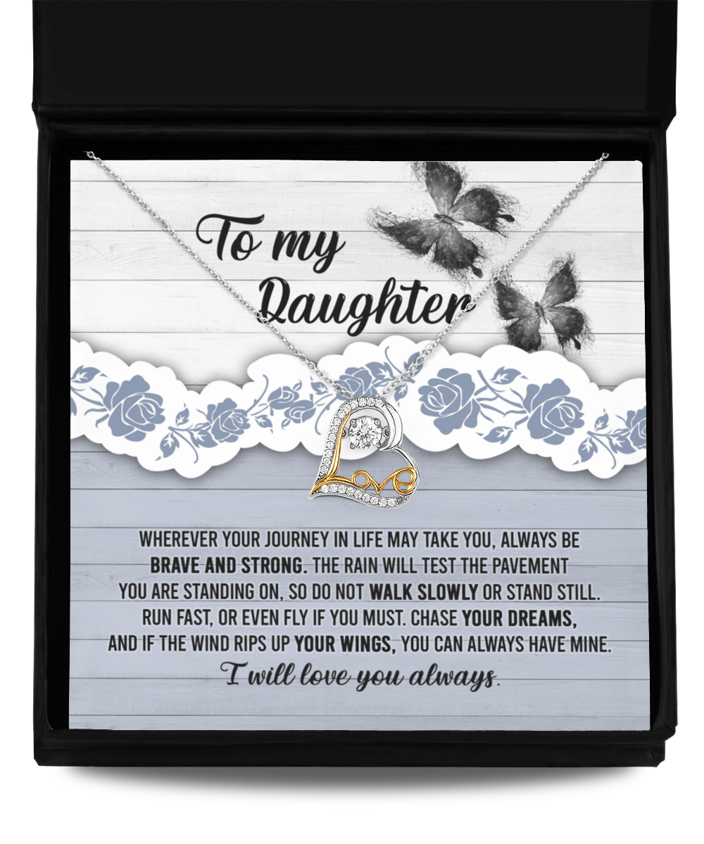 Daughter Wedding Day, Graduation, Birthday Gift - Chase Your Dreams Always Have My Wings - Love Dancing Heart Pendant Necklace - Mallard Moon Gift Shop