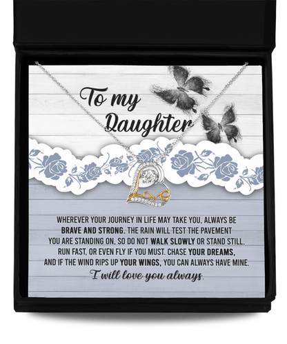 Daughter Wedding Day, Graduation, Birthday Gift - Chase Your Dreams Always Have My Wings - Love Dancing Heart Pendant Necklace - Mallard Moon Gift Shop