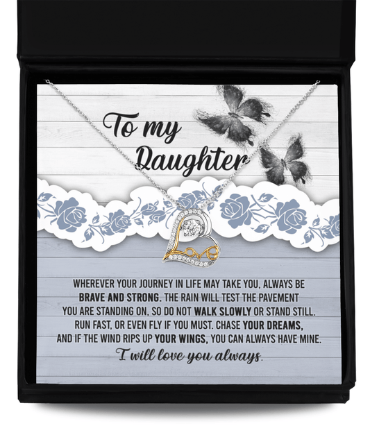 Daughter Wedding Day, Graduation, Birthday Gift - Chase Your Dreams Always Have My Wings - Love Dancing Heart Pendant Necklace - Mallard Moon Gift Shop