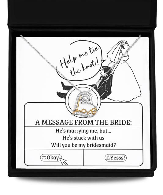 Bridesmaid Proposal Wedding Invite Will You Be My Bridesmaid Love Heart Pendant Necklace - Mallard Moon Gift Shop