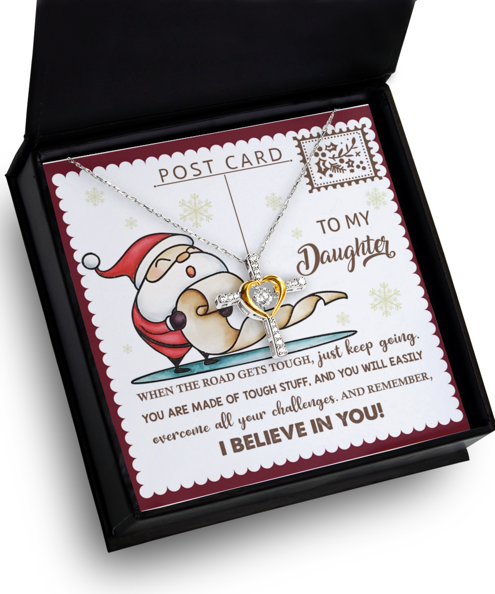 Daughter Heartfelt Gift- Keep Going - Dancing Cross Pendant Necklace - Mallard Moon Gift Shop