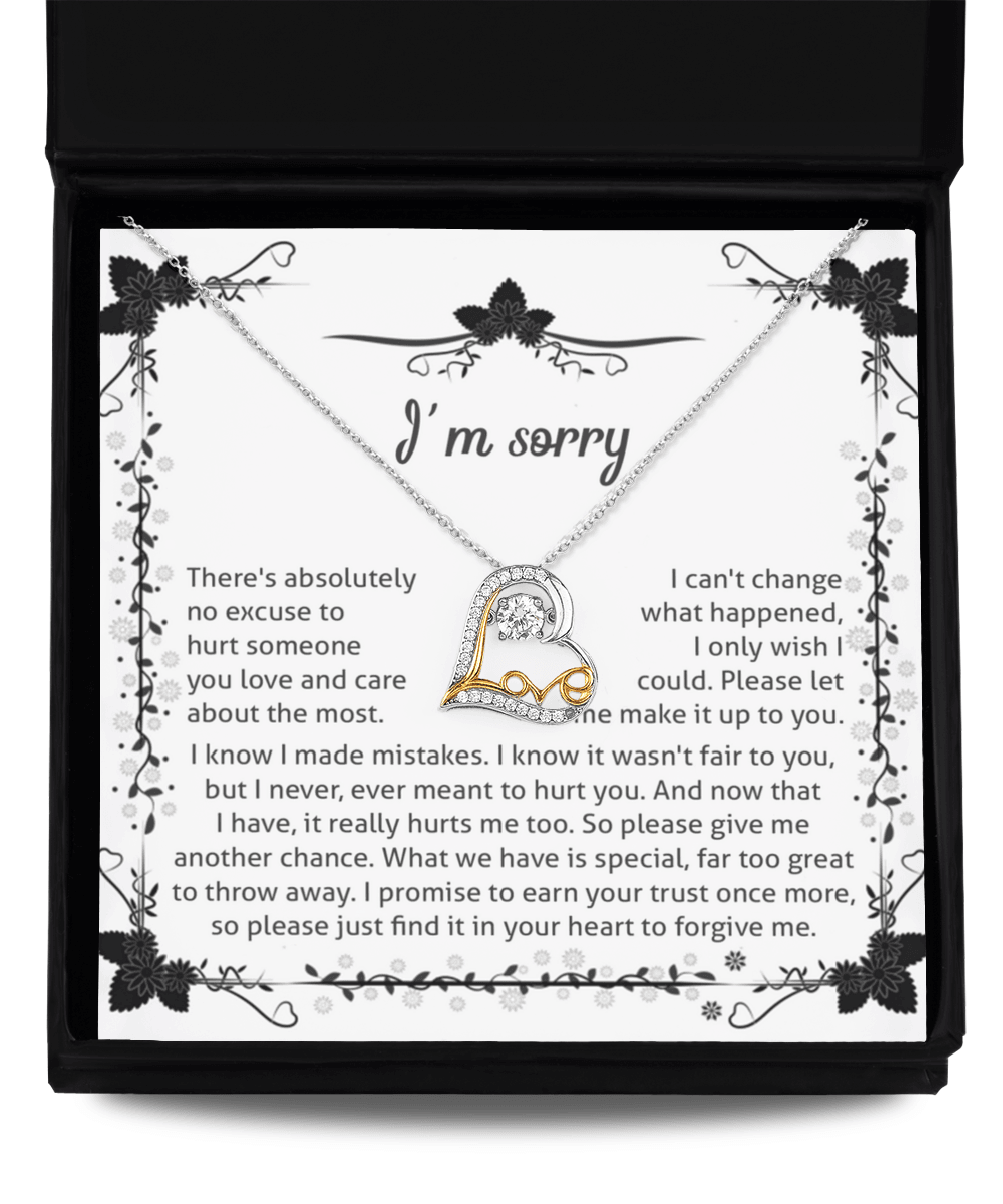 Apology Gift - I'm Sorry, No Excuse, Another Chance - Love Dancing Heart Pendant Necklace - Mallard Moon Gift Shop