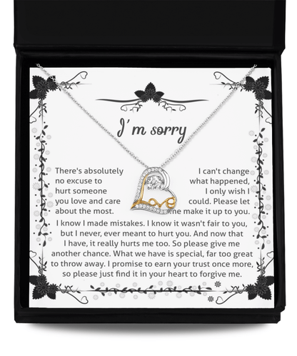 Apology Gift - I'm Sorry, No Excuse, Another Chance - Love Dancing Heart Pendant Necklace - Mallard Moon Gift Shop