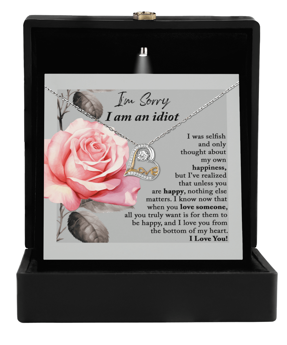 Apology Gift for Her - I'm Sorry I am an Idiot - Love Dancing Heart Pendant Necklace - Mallard Moon Gift Shop