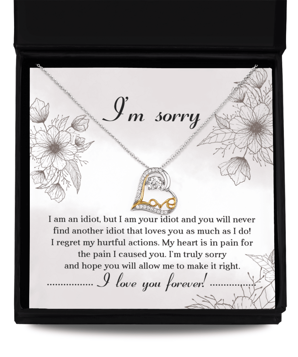Apology Gift for Her - Sorry For The Pain I Caused You - Love Dancing Heart Pendant Necklace - Mallard Moon Gift Shop