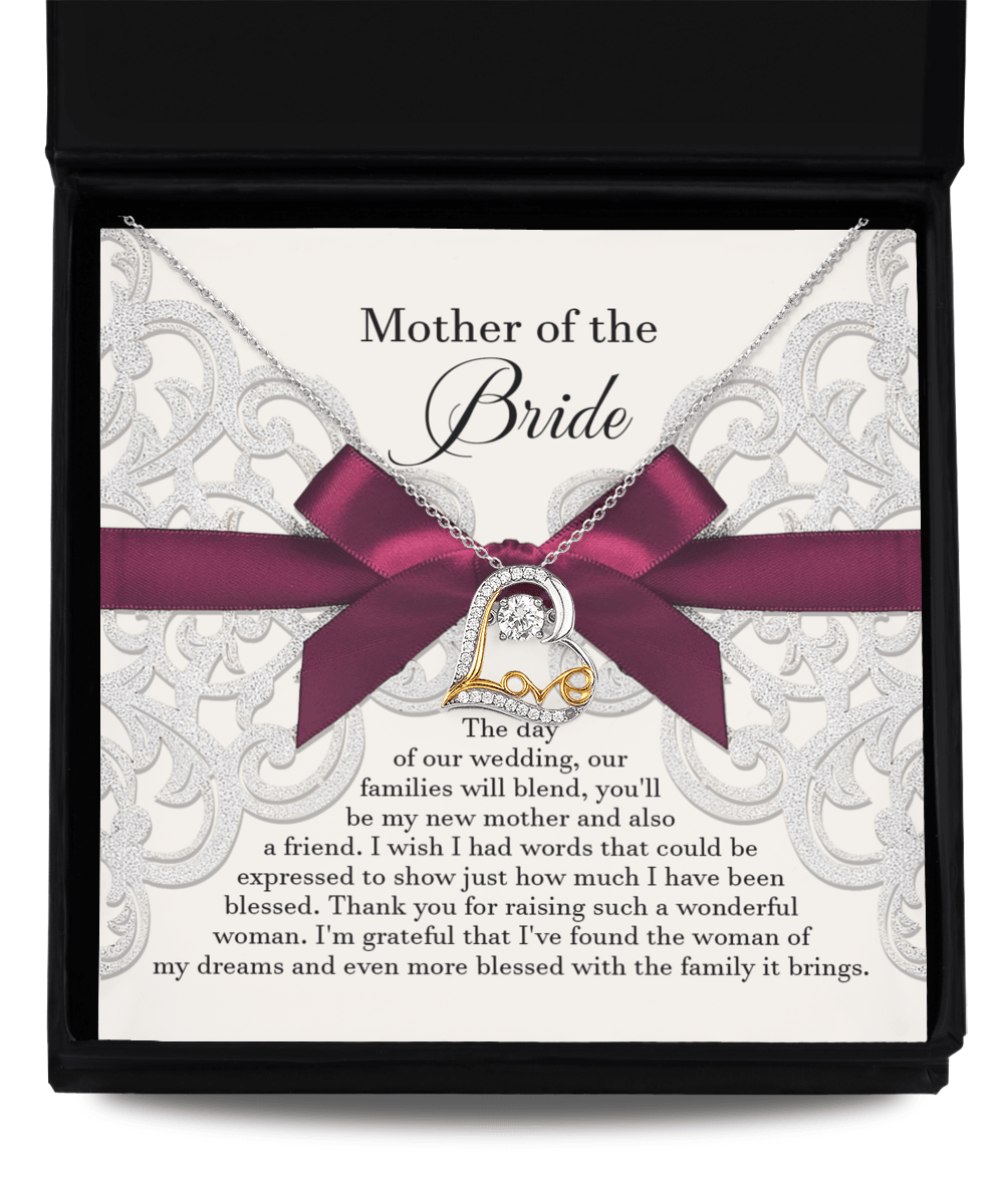 Mother of the Bride Wedding Day Gift Our Families Will Blend Love Dancing Heart Pendant Necklace - Mallard Moon Gift Shop